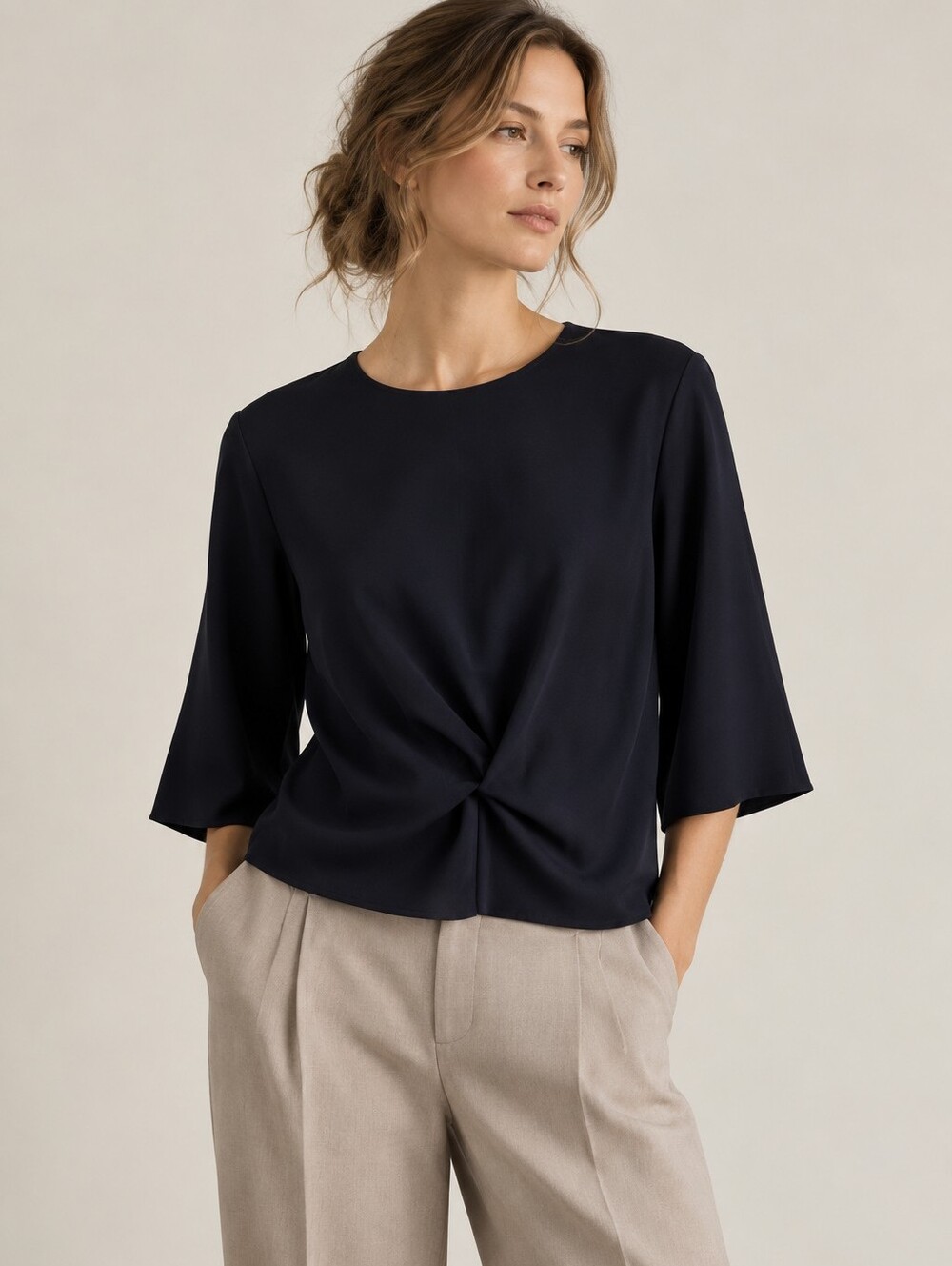COS Black Twist Front Detail Quarter Sleeve Zip Back Blouse Top Shirt 4